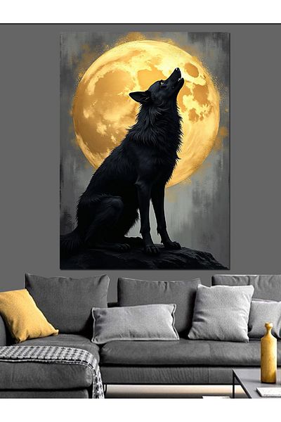 Tablomega Wolf in Moonlight Decorative Canvas - Mdf Wooden Painting