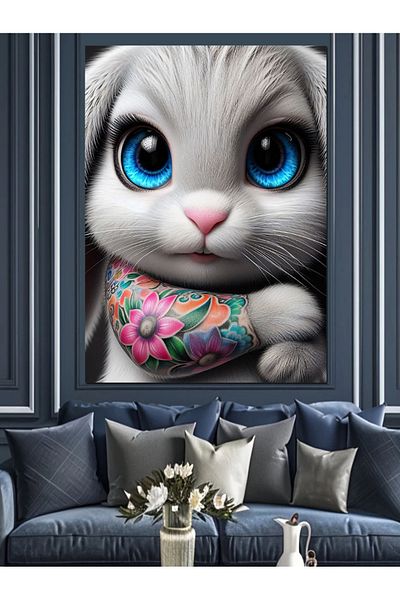 Tablomega Blue Eyed Rabbit Decorative Canvas - Mdf Wooden Painting