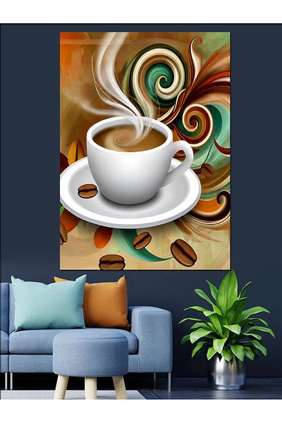 Tablomega Colorful Coffee Cup Decorative Canvas - Mdf Wooden Painting