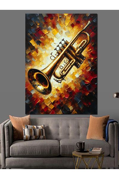 Tablomega Golden Trumpet Decorative Canvas - Mdf Wooden Painting