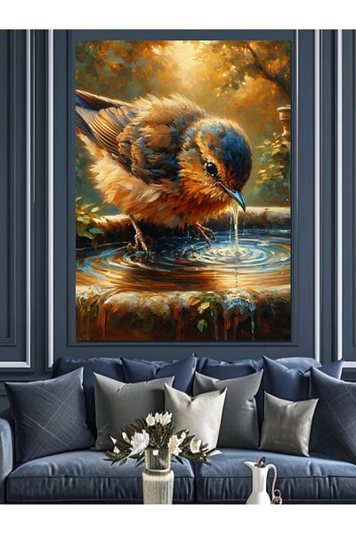 Tablomega Water Drinking Bird Decorative Canvas - Mdf Wooden Table