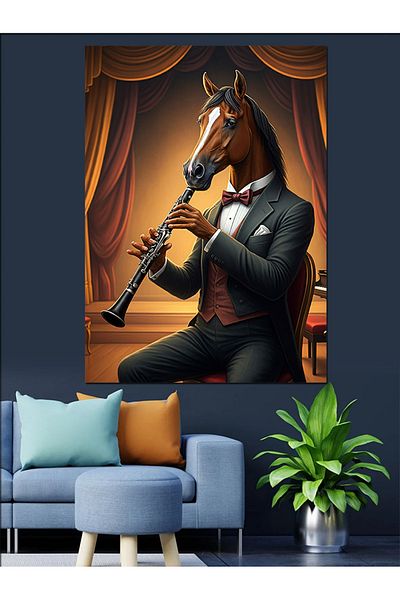 Tablomega Horse Playing Saxophone Decorative Canvas - Mdf Wooden Painting