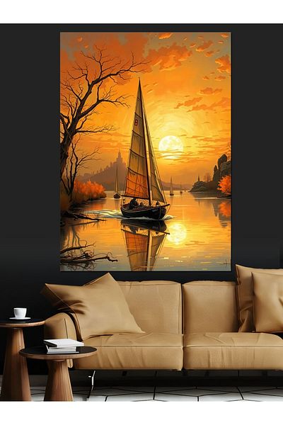 Tablomega Sailing on Sunset Decorative Canvas - Mdf Wooden Painting