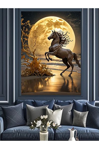 Tablomega Pânză decorativă Golden Moon And Horse - Lemn MDF