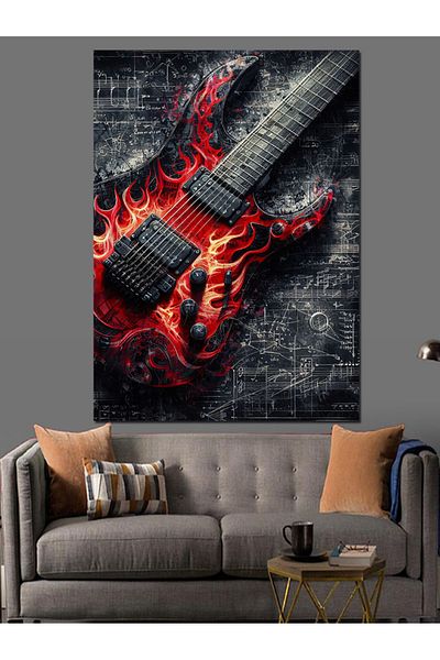 Tablomega Flaming Electric Guitar Decorative Canvas - Mdf Wooden Painting