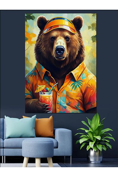 Tablomega Hawaiian Shirt Bear Decorative Canvas - Mdf Wooden Painting