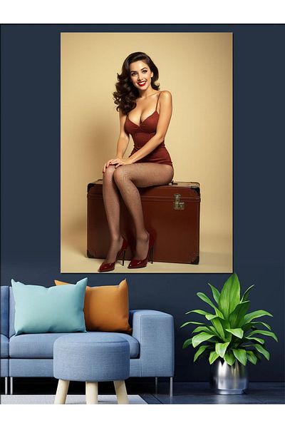 Tablomega Woman in Red Dress Decorative Canvas - Mdf Wooden Painting