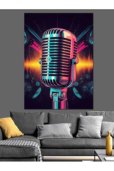 Tablomega Pânză Decorativă Neon Microfon - Lemn MDF