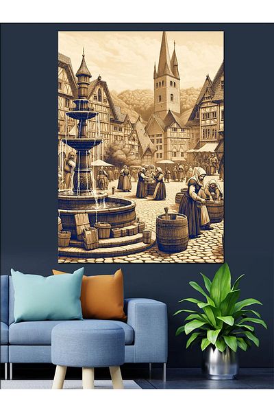 Tablomega Medieval City Decorative Canvas - Mdf Wooden Painting