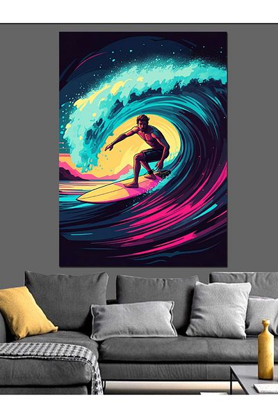 Tablomega Surfer on a Giant Wave Decorative Canvas - Mdf Wooden Painting