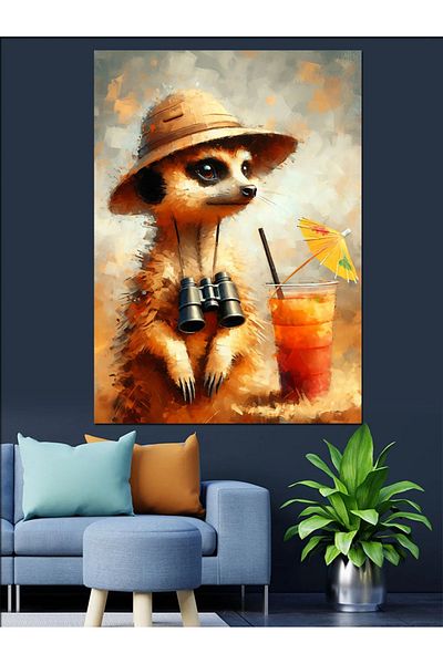 Tablomega Meerkat in Hat Decorative Canvas - Mdf Wooden Painting