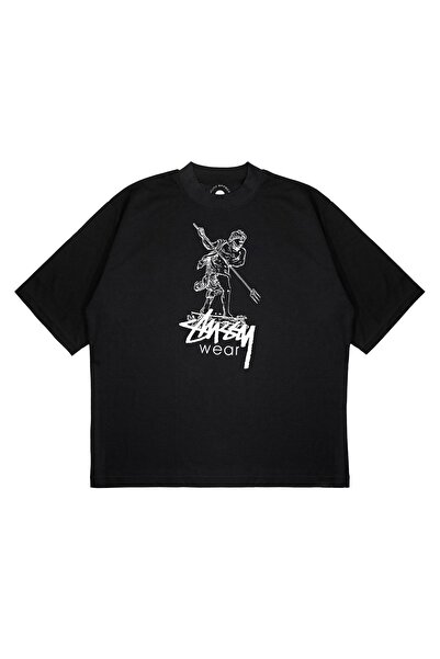 PURE EFFECT Unisex Oversize Stussy Spear Baskılı Boxy Fit Kalın Kumaşlı (240g...