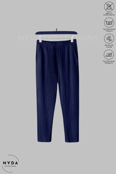 Nyda Collections Bürümcük Suit Lycra Crinkle Fabric Summer Women's Men's Short Sleeve T-Shirt Navy Blue Tracksuit Suit