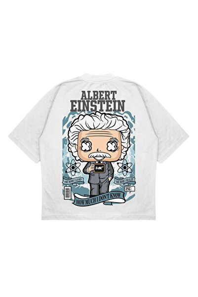 PURE EFFECT Unisex Oversize Albert Einstein Πίσω Μπλουζάκι με στάμπα με χοντρό κουτί