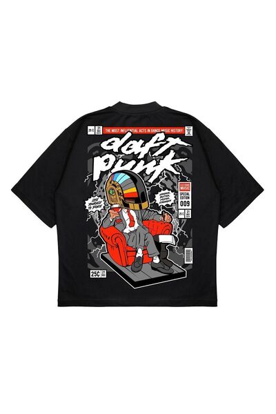 PURE EFFECT Unisex Oversize Daftpunk Sırt Baskılı Boxy Fit Kalın Kumaşlı (240...