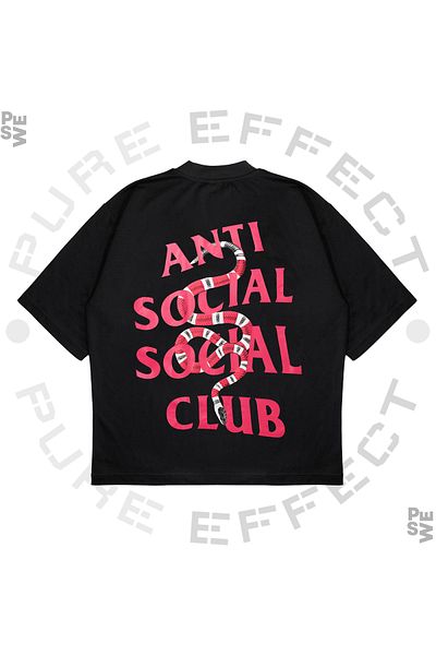 PURE EFFECT Μπλουζάκι Unisex Oversize Anti Social Club Pink Snake Print Boxy Fit Χοντρό υφασμάτινο μπλουζάκι