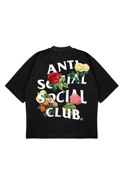 PURE EFFECT Μπλουζάκι Unisex Oversize Anti Social Social Roses με στάμπα με χοντρό ύφασμα