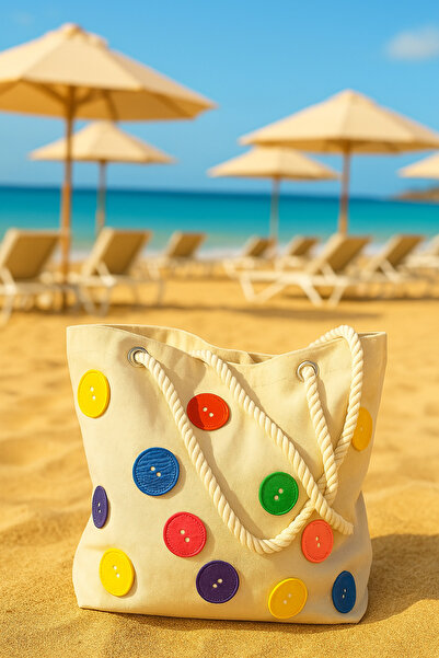 Fun Life Colorful Buttoned Beach Bag