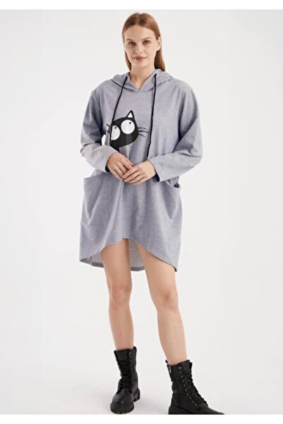 Little Visqon Cat Printed Hooded Sweat Tunic