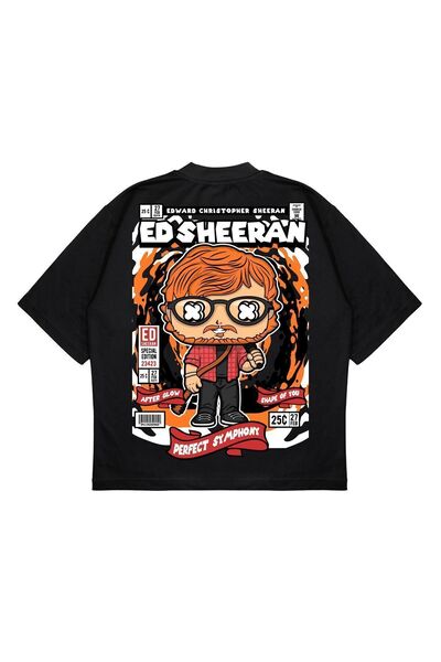 PURE EFFECT Unisex Oversize kroj Ed Sheeran Leđa Štampano Kutijasti kroj Debe...