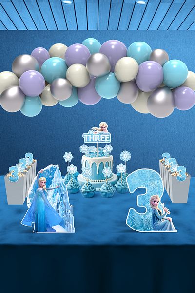 Hey Parti Frozen Elsa Birthday Party Set (3 Years Old, 4 Years Old, 5 Years Old Birthday Concept) - Midi