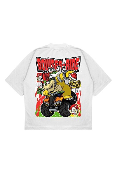 PURE EFFECT Tricou unisex oversize Bowser-ride Mario cu imprimeu pe spate, cu croiala groasă