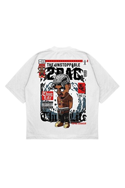 PURE EFFECT Tricou unisex oversize 2pac cu imprimeu pe spate, cu croiala groasă