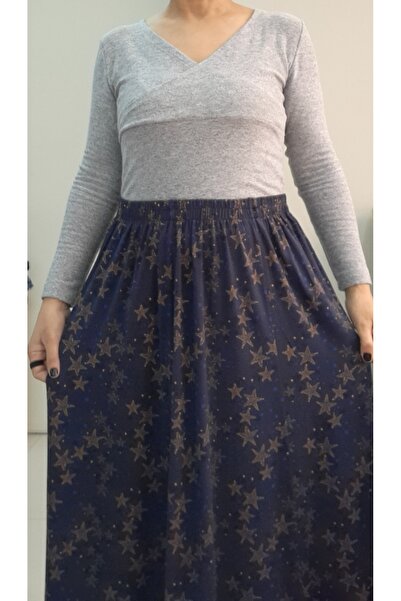 Mertcan Butik Синя спідниця з візерунком зірок, 6 частин, з еластичною талією, з віскозного трикотажу