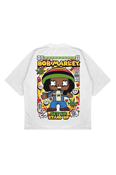 PURE EFFECT Unisex Oversize kroj Bob Marley Leđa Štampano Kutijasti kroj Debe...