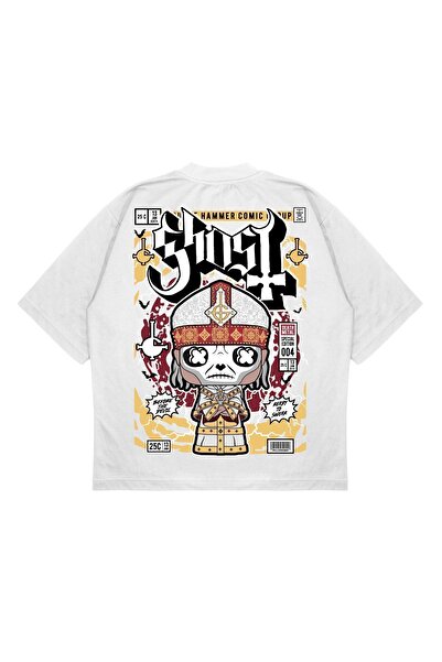 PURE EFFECT Tricou unisex oversize Ghost cu imprimeu pe spate, cu croiala groasă