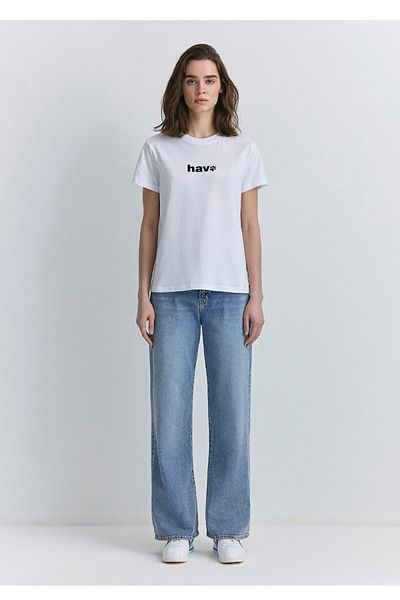 Mavi tricou de damă cu imprimeu haw, cu croiala normală