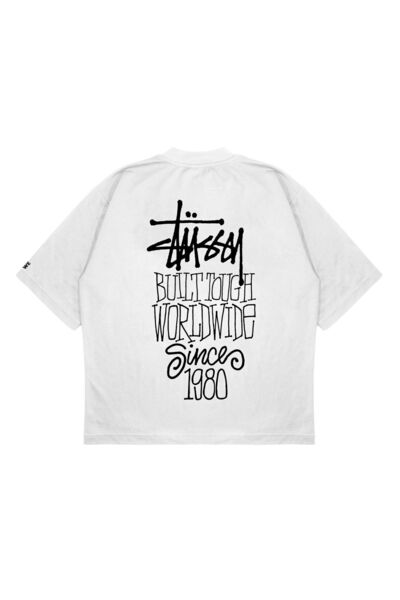 PURE EFFECT Unisex Oversize Stüssy 1980 Worldwide Baskili Baskılı Boxy Fit Ka...