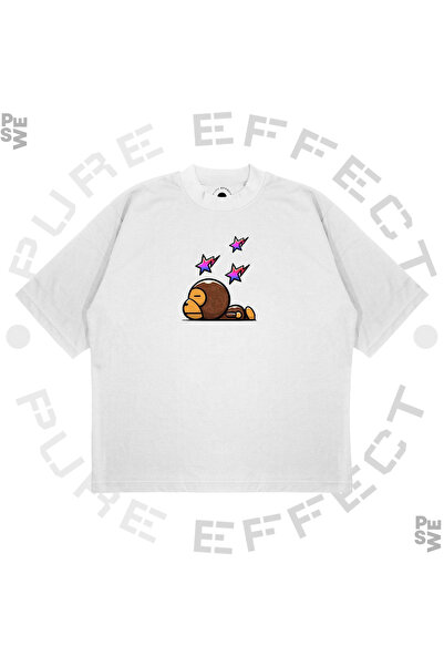 PURE EFFECT Unisex Oversize a Bathing Ape Milo Sleepy Printed Boxy Fit Thick ...
