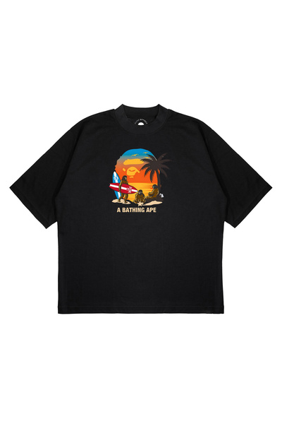 PURE EFFECT Tricou unisex oversize A Bathing Ape Surfing imprimat cu croiala groasă din țesătură