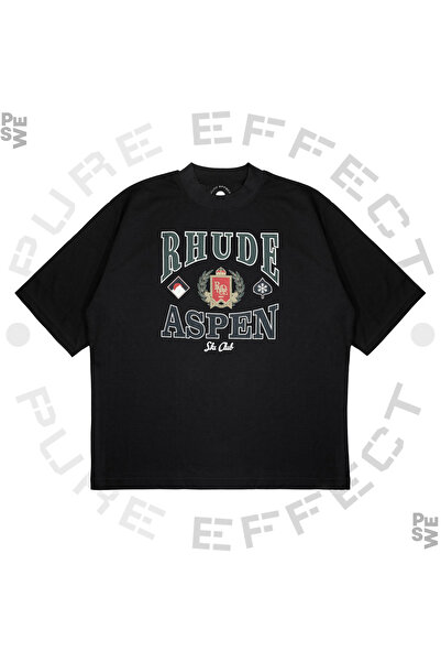 PURE EFFECT Tricou unisex oversize Rhude Aspen Ski Club imprimat cu formă groasă