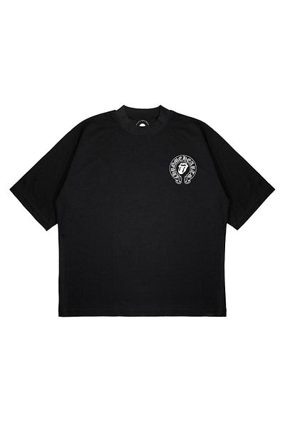 PURE EFFECT Μπλουζάκι Unisex Oversize Chrome Hearts & Rolling Stone με στάμπα με στάμπα με χοντρό ύφασμα