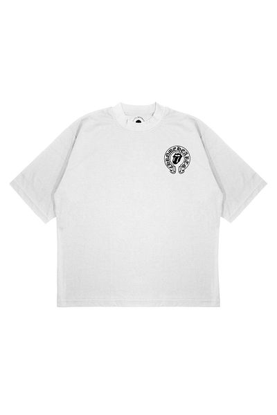 PURE EFFECT Μπλουζάκι Unisex Oversize Chrome Hearts & Rolling Stone με στάμπα με στάμπα με χοντρό ύφασμα