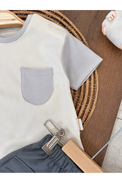 Kids Kingdom Pocket Detailed Shoulder Snap Fastener Full Size Summer Baby Boy Suit Cg 798505