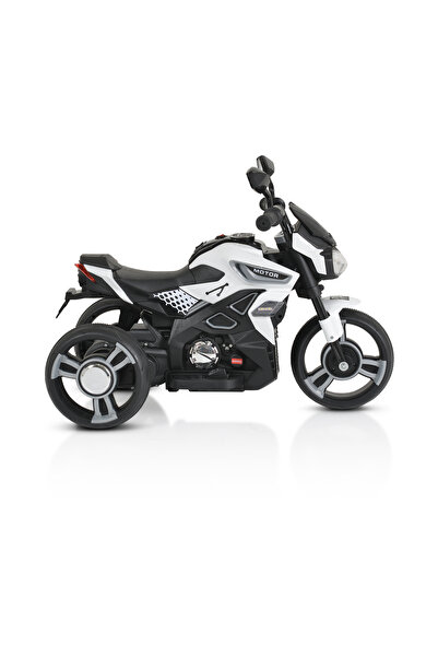OEM Motocicleta electrica copii cu 3 roti Moni Colombo Alb, lumini LED, functii muzicale, MP3 si USB