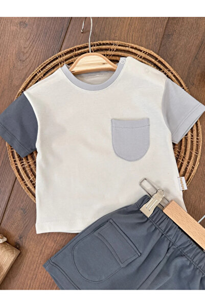 Kids Kingdom Pocket Detailed Shoulder Snap Fastener Full Size Summer Baby Boy Suit Cg 798505