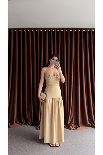 HAZELANNA Güllü Krem Elbise