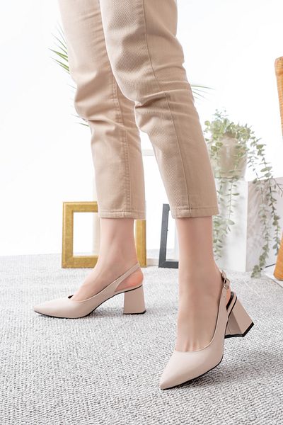 Santamarina Pantofi clasici cu toc Louisa, piele bej, spate deschis