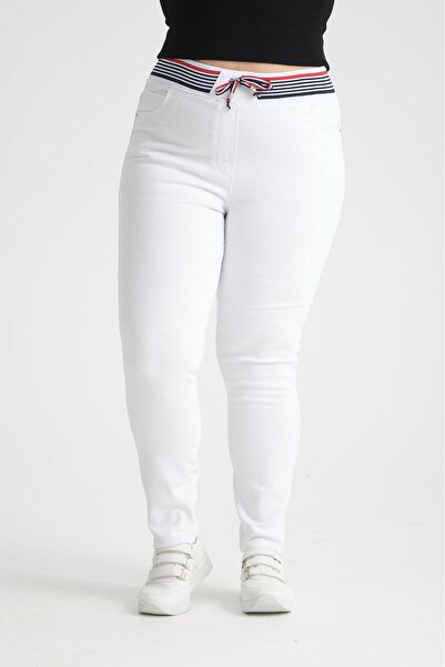 SERRA BÜYÜK BEDEN Denim White Plus Size Trousers