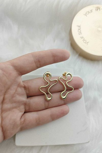 KYOLA DESİGN Asymmetrical Wavy Gold Women's Earrings