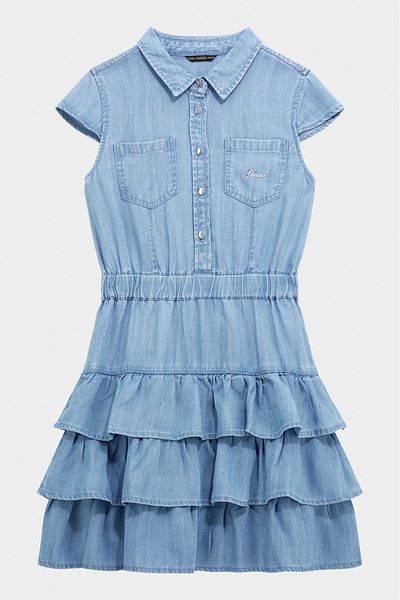 Guess Rochie de blugi cu volane J4RK36 Albastru deschis 164 CM