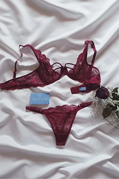 MAİZEN Burgundy Underwire Drawstring Bralette Bra Set