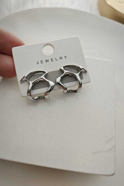 KYOLA DESİGN Asymmetrical Baroque Silver Color Women's Earrings