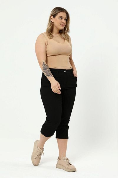 SERRAXXL Plus Size Gabarin Fabric Slit Detail Capri