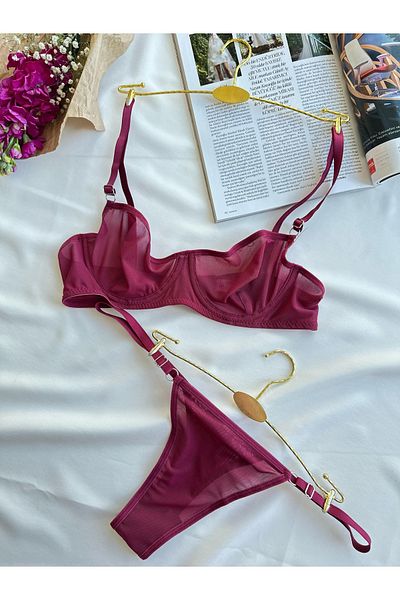 İNKO İÇ GİYİM Plain Tulle Underwire Braless Suit (Bra Thong)