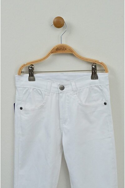 Z B Bebe 23 Nisan Beyaz Basic Likralı Unisex Çocuk Pantolon (5-12 Yaş)